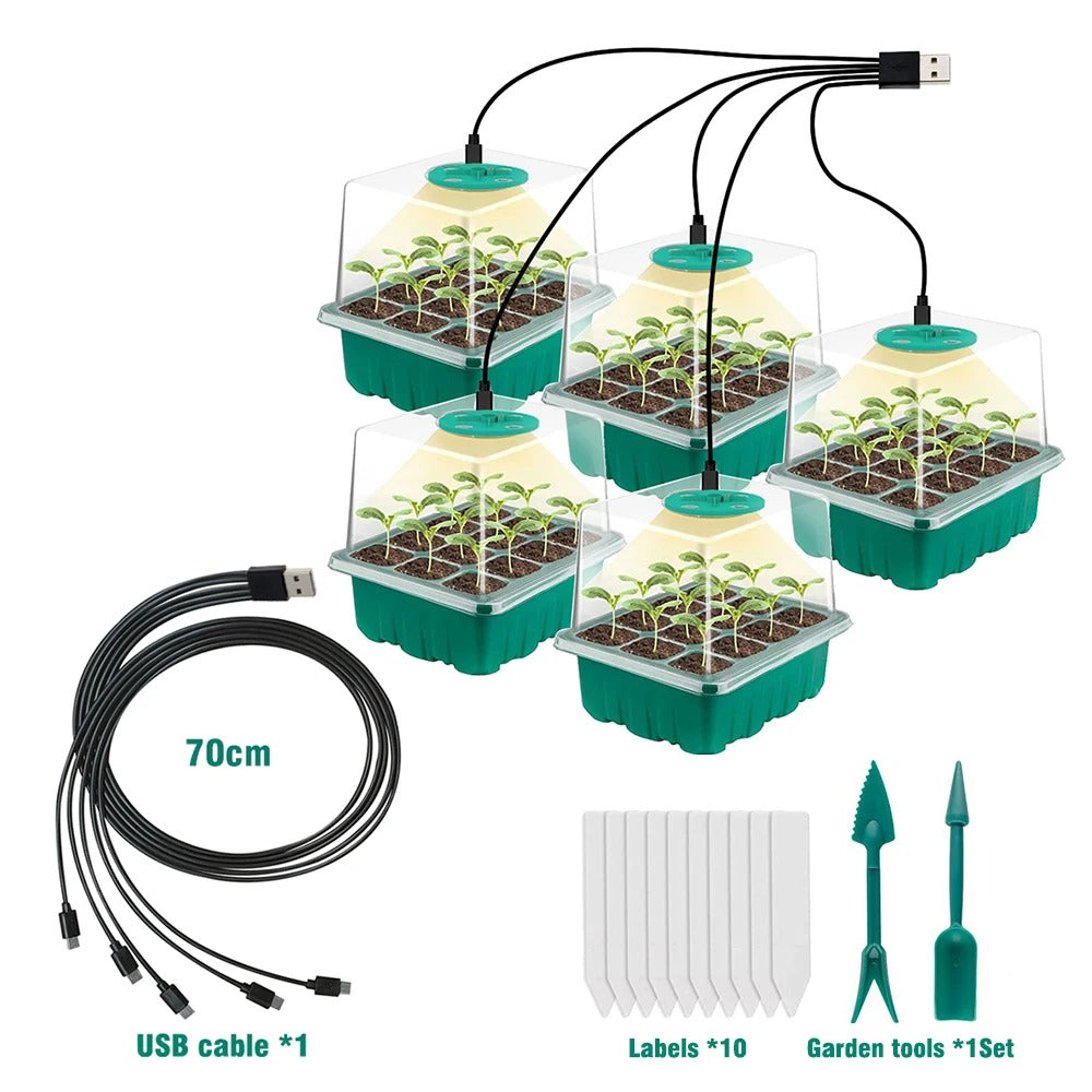 5-Pack Seed Starter Trays with LED Grow Lights