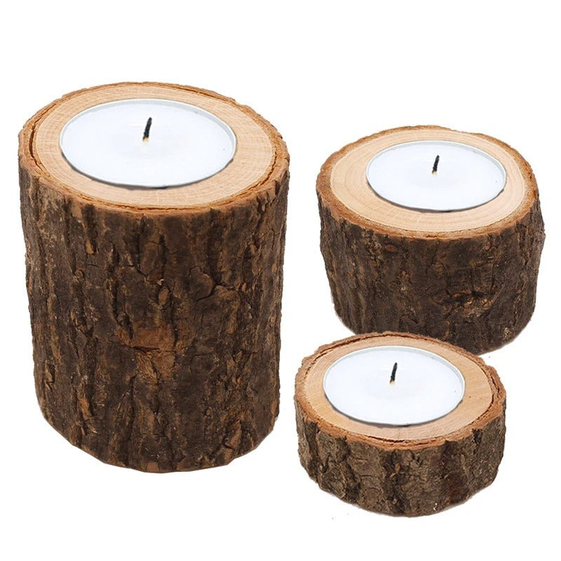 Rustic Wooden Candle Holder Set – 3pcs, 2 Styles
