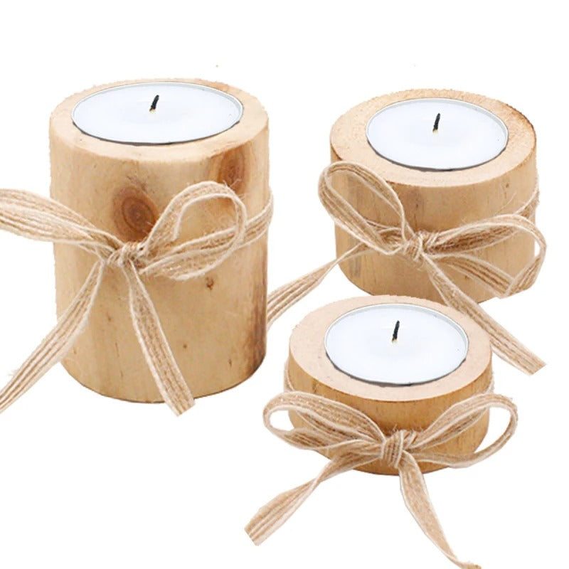 Rustic Wooden Candle Holder Set – 3pcs, 2 Styles