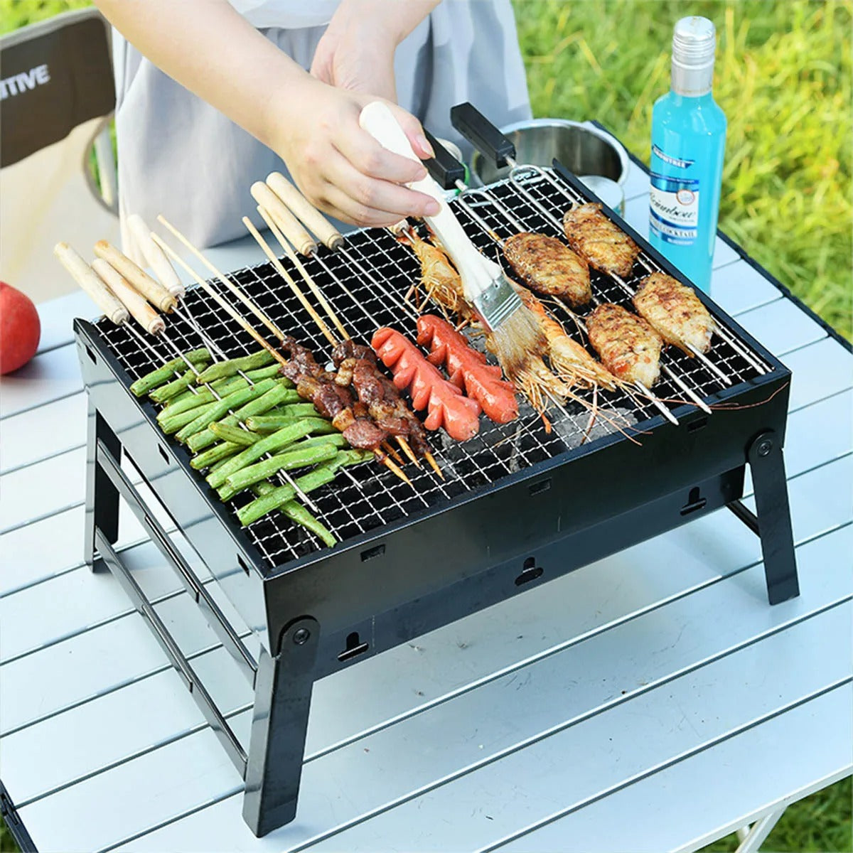 Portable Charcoal BBQ Grill – Foldable Stainless Steel Barbecue for Camping