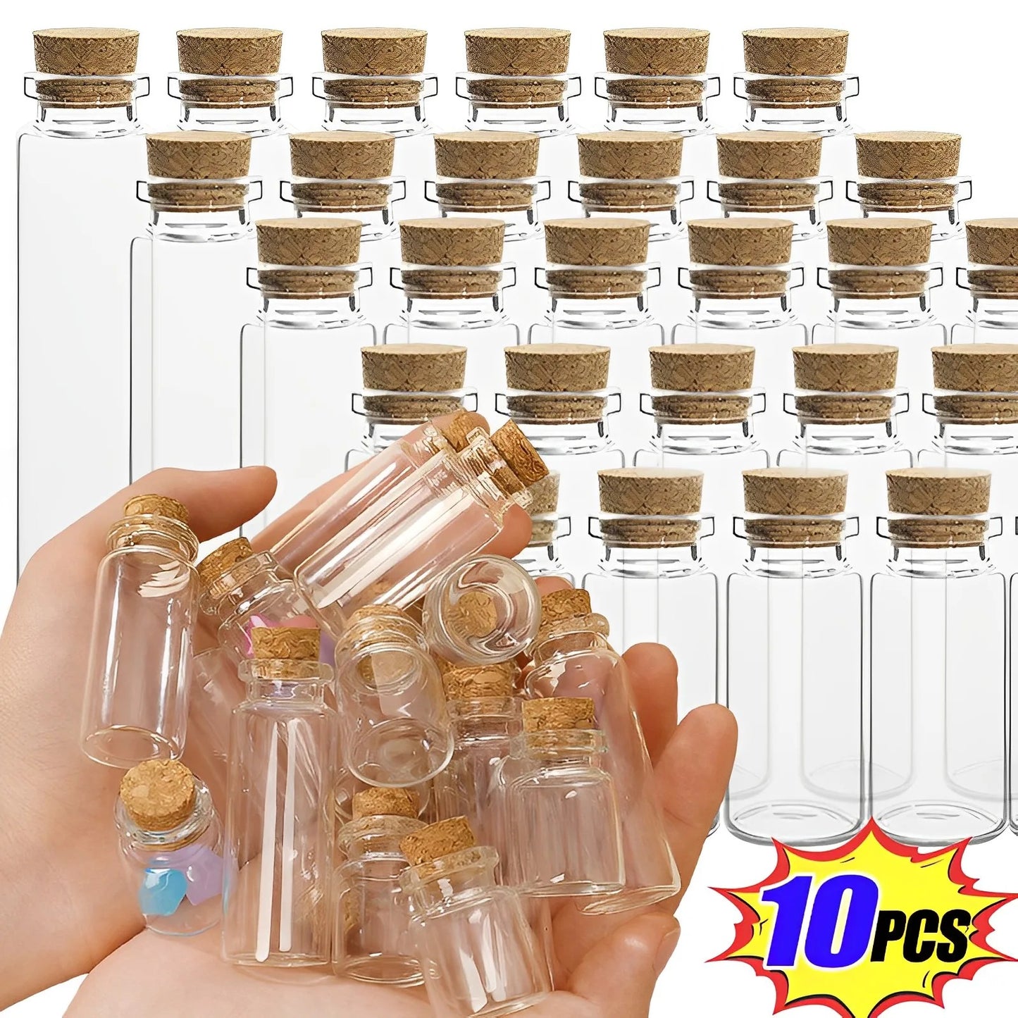 10PCS Mini Glass Bottles with Cork - DIY Vials for Crafts & Storage