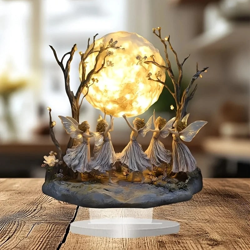 Bohemian Fairy Moon Lamp – Acrylic Angel Statue Tabletop Decor