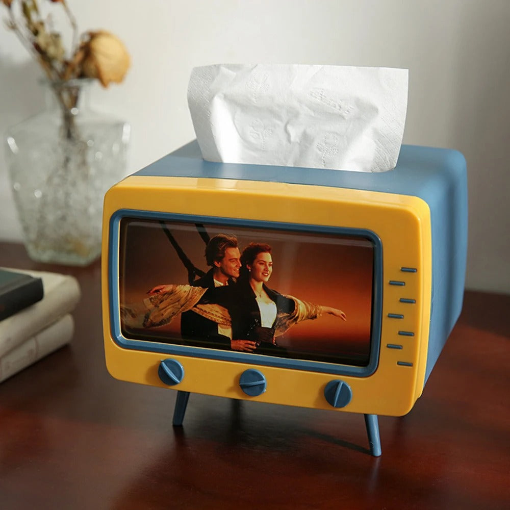 Retro TV Tissue Box with Phone Holder