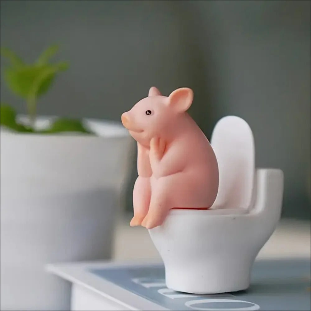 Mini Pig on Toilet Figurine