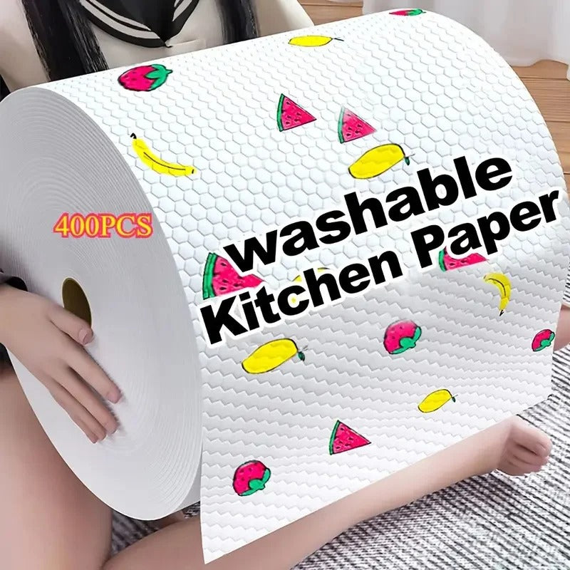 400pcs Reusable Kitchen Paper Towels – Wet & Dry Cleaning Cloth Roll