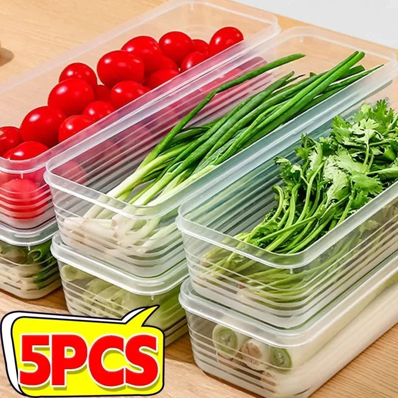 5pcs Fridge Organizer Boxes – Airtight Food Storage Containers with Lids