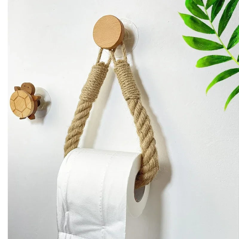 Rustic Rope Towel Holder – Nail-Free Wall Hook for Bathroom & Kitchen