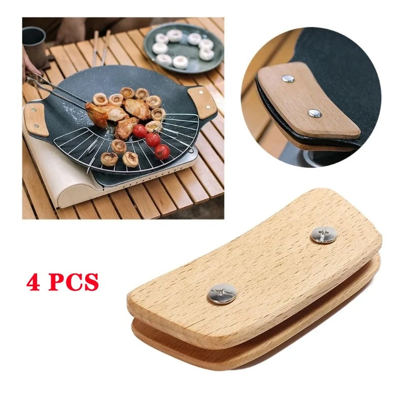 4PCS Wooden Grill Pan Handles – Heat-Resistant Anti-Scald Grips
