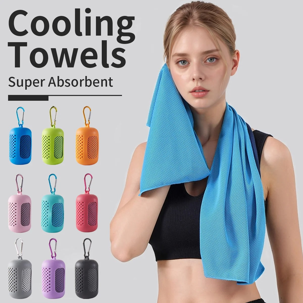 Cooling Towel with Portable Case and Carabiner – Quick-Dry, Super Absorbent