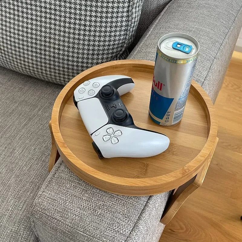 Bamboo Sofa Armrest Tray – Clip-On Drink & Snack Holder