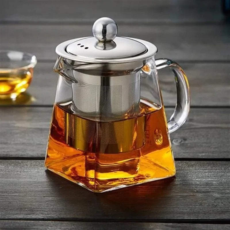 Heat-Resistant Square Glass Teapot with Stainless Steel Infuser