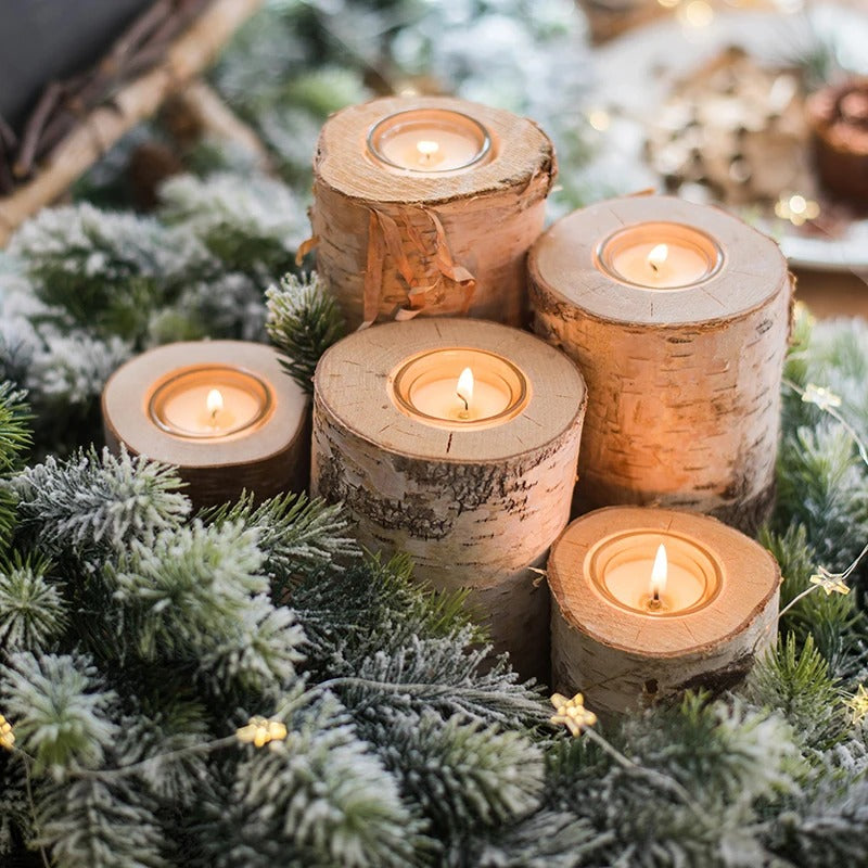 Rustic Wooden Candle Holder Set – 3pcs, 2 Styles