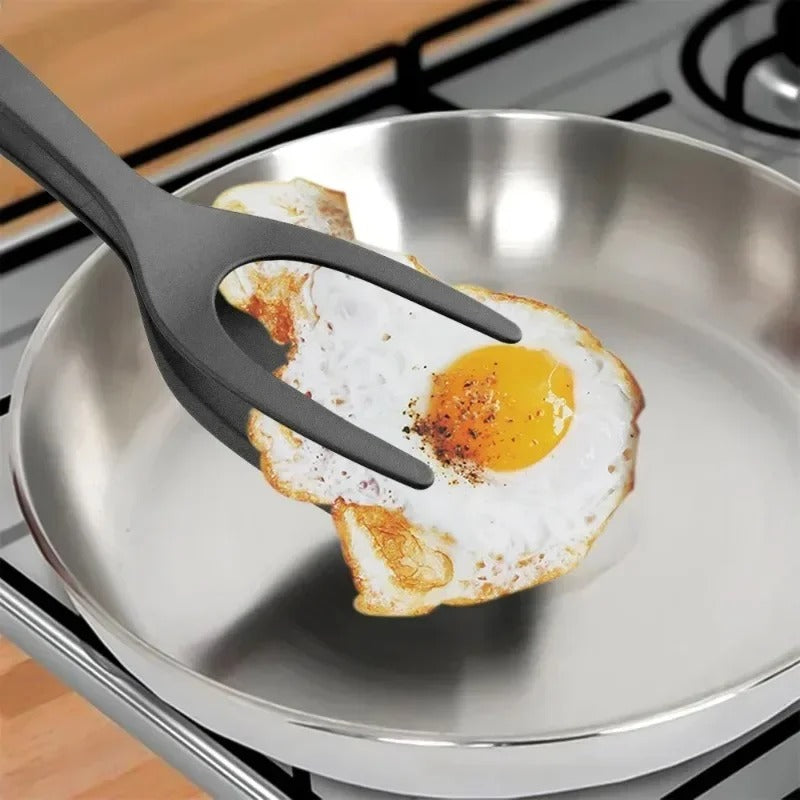 2-in-1 Flip Tongs – Nylon Grip Spatula Clamp