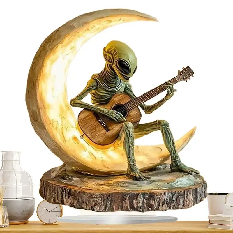 Moonlight Alien Guitarist Sculpture – Boho Tabletop Decor with LED Glow