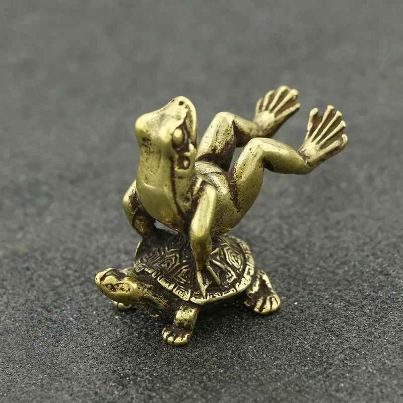 Antique Brass Tortoise and Frog Miniature