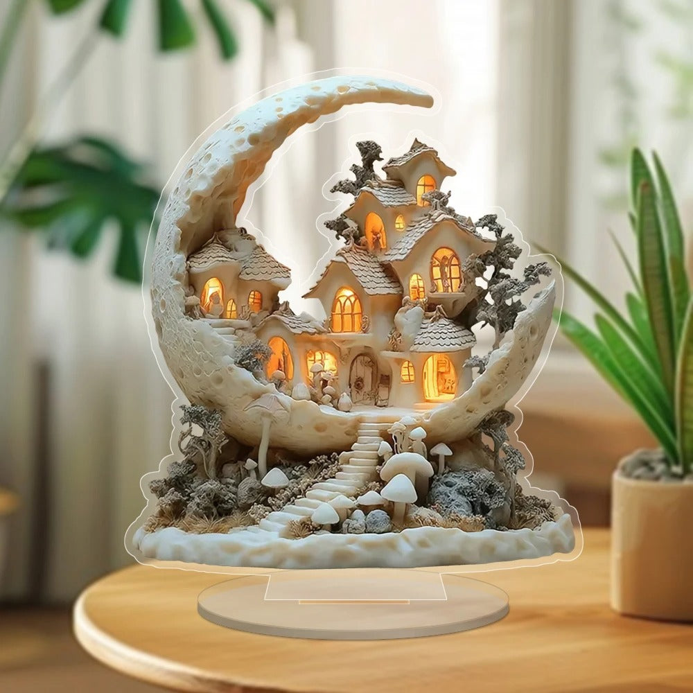 Moon Snow House with Base Acrylic Decoration