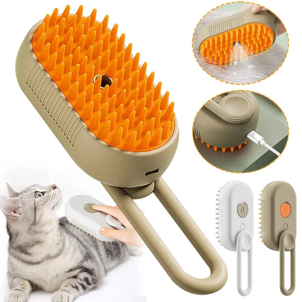 3-in-1 Cat Grooming Brush with Mist Spray – USB Rechargeable
