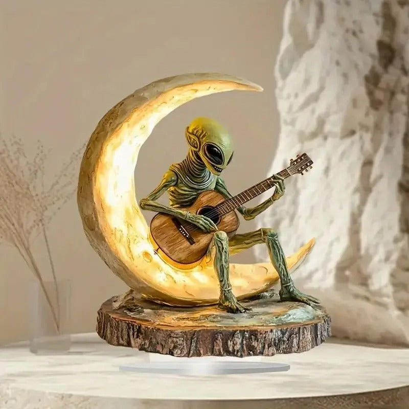 Moonlight Alien Guitarist Sculpture – Boho Tabletop Decor with LED Glow