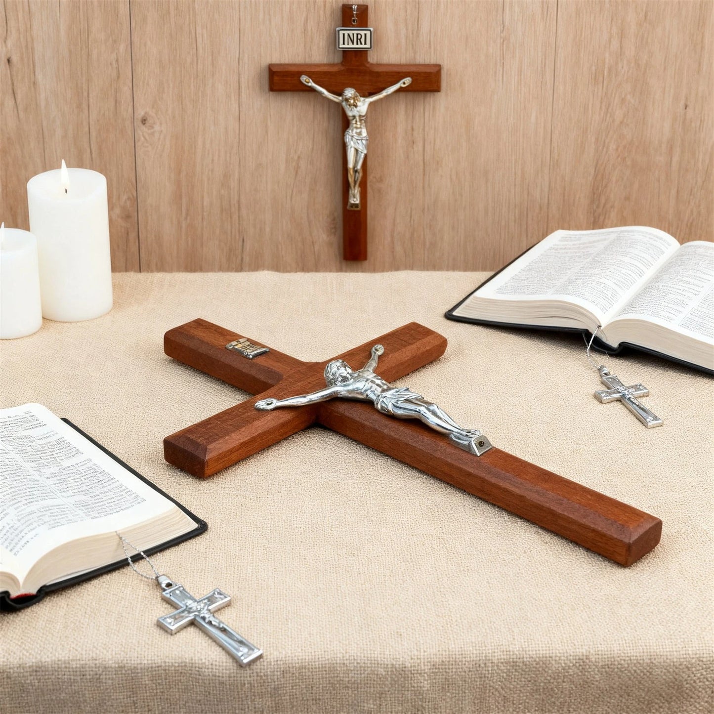 Hand-Carved Wooden Wall Cross with Jesus