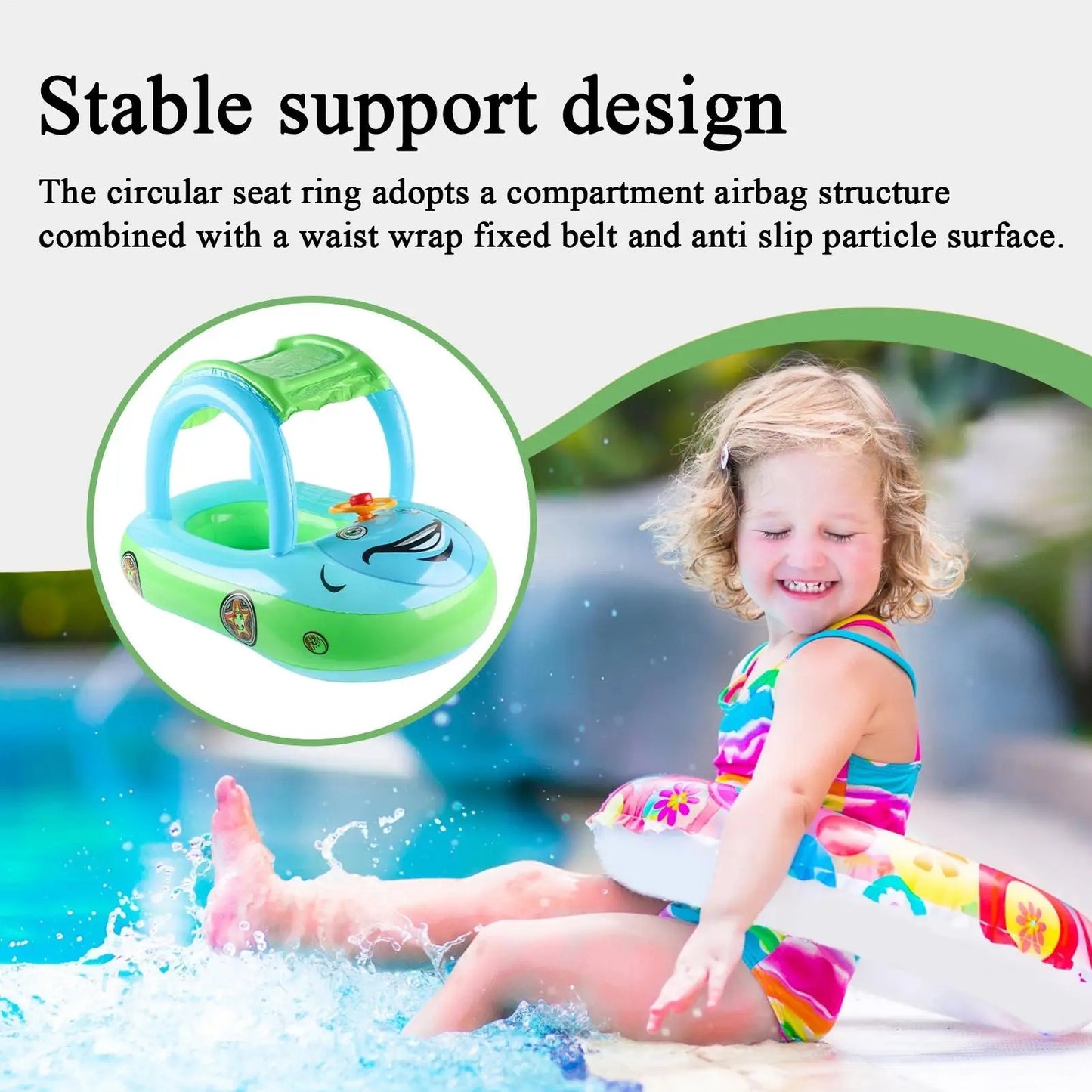 Toddler Pool Float with Canopy – Inflatable Car Design Swim Trainer