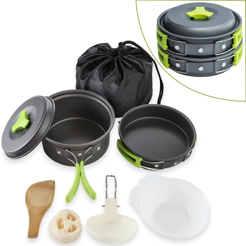 Camping Cookware Set – 10-Piece Compact Outdoor Cooking Kit with Carry Bag