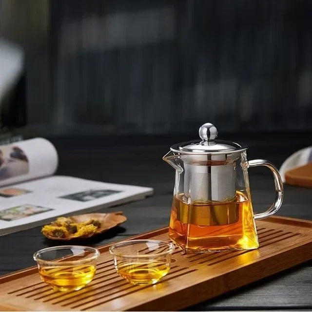 Heat-Resistant Square Glass Teapot with Stainless Steel Infuser