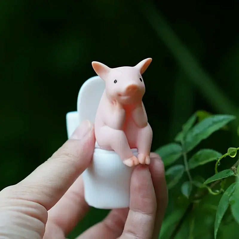 Mini Pig on Toilet Figurine