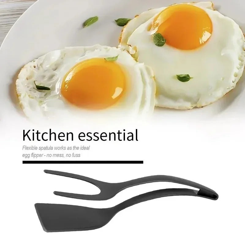 2-in-1 Flip Tongs – Nylon Grip Spatula Clamp