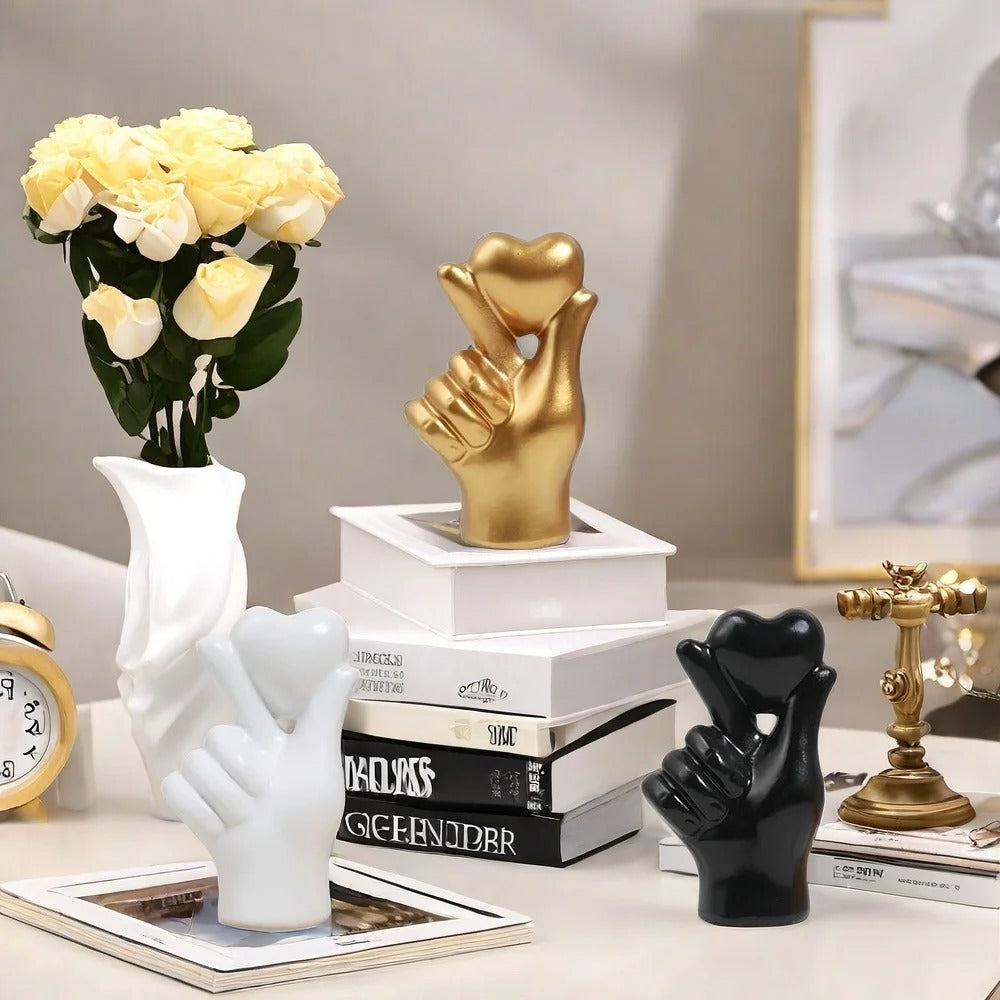 Modern Heart Hand Gesture Sculpture