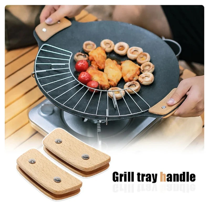 4PCS Wooden Grill Pan Handles – Heat-Resistant Anti-Scald Grips