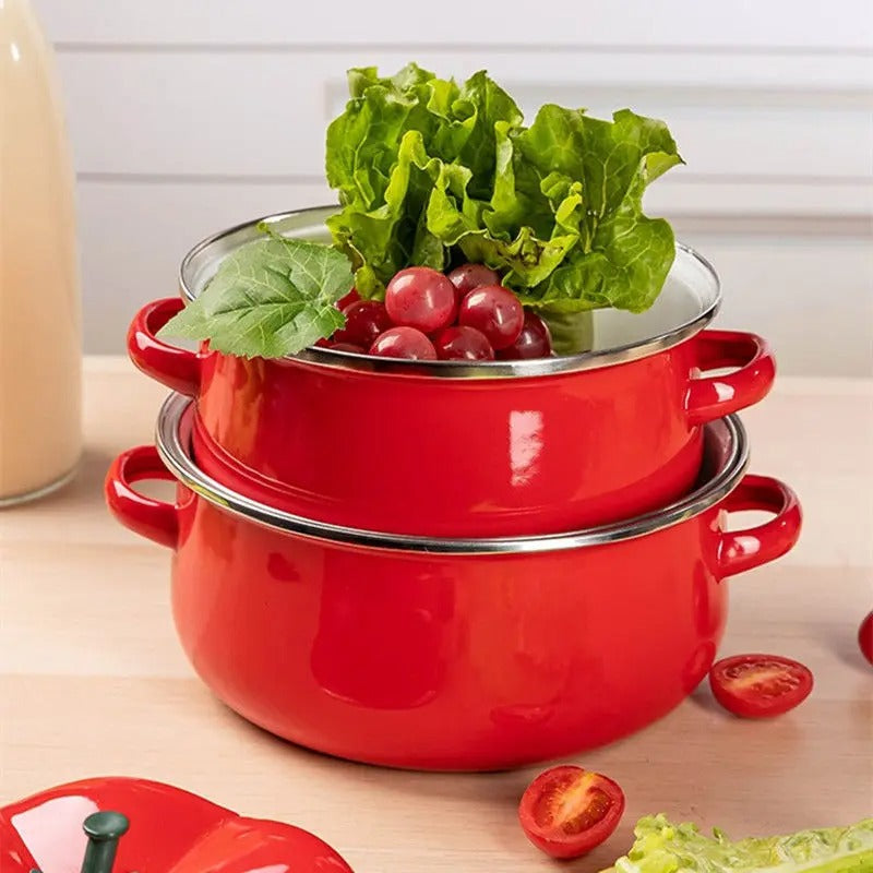 Tomato-Shaped Enameled Saucepan – Decorative Kitchen Cookware