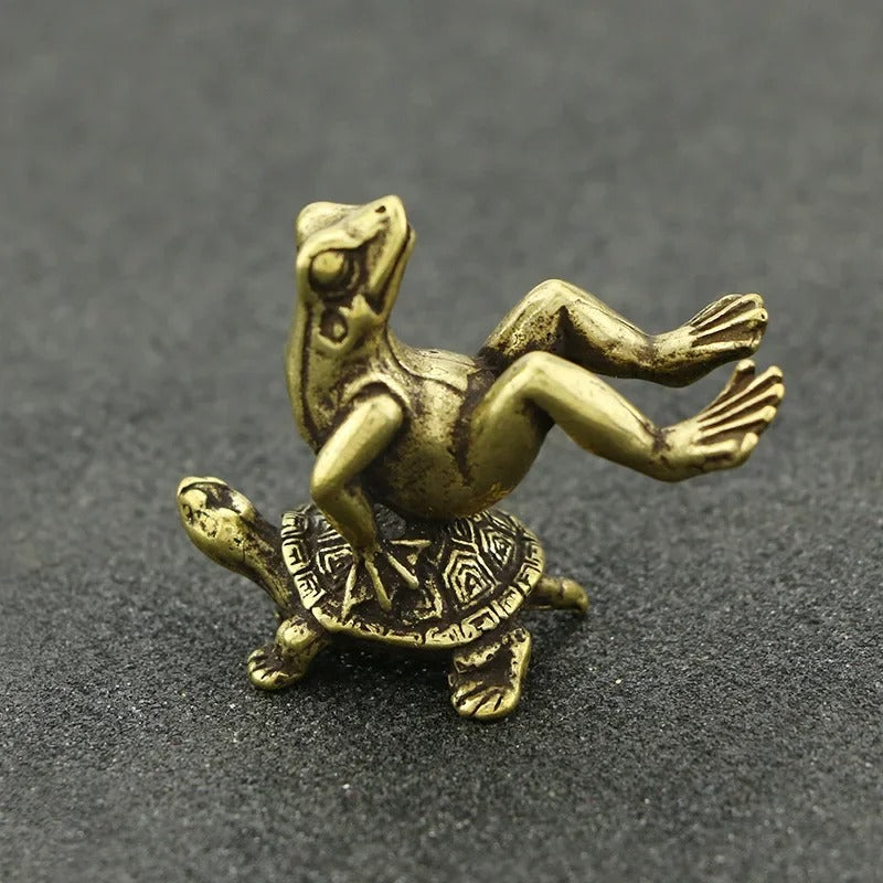 Antique Brass Tortoise and Frog Miniature