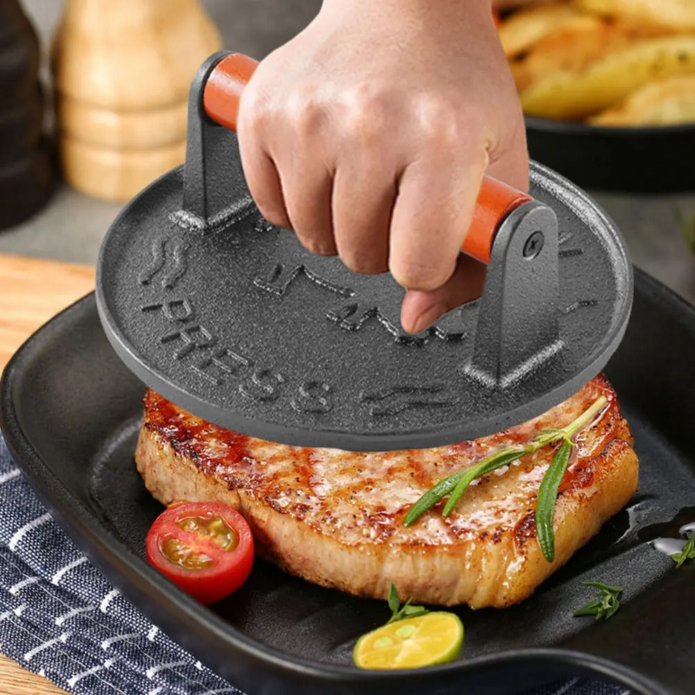 Cast Iron Flat Meat & Food Press – Heavy-Duty Masher
