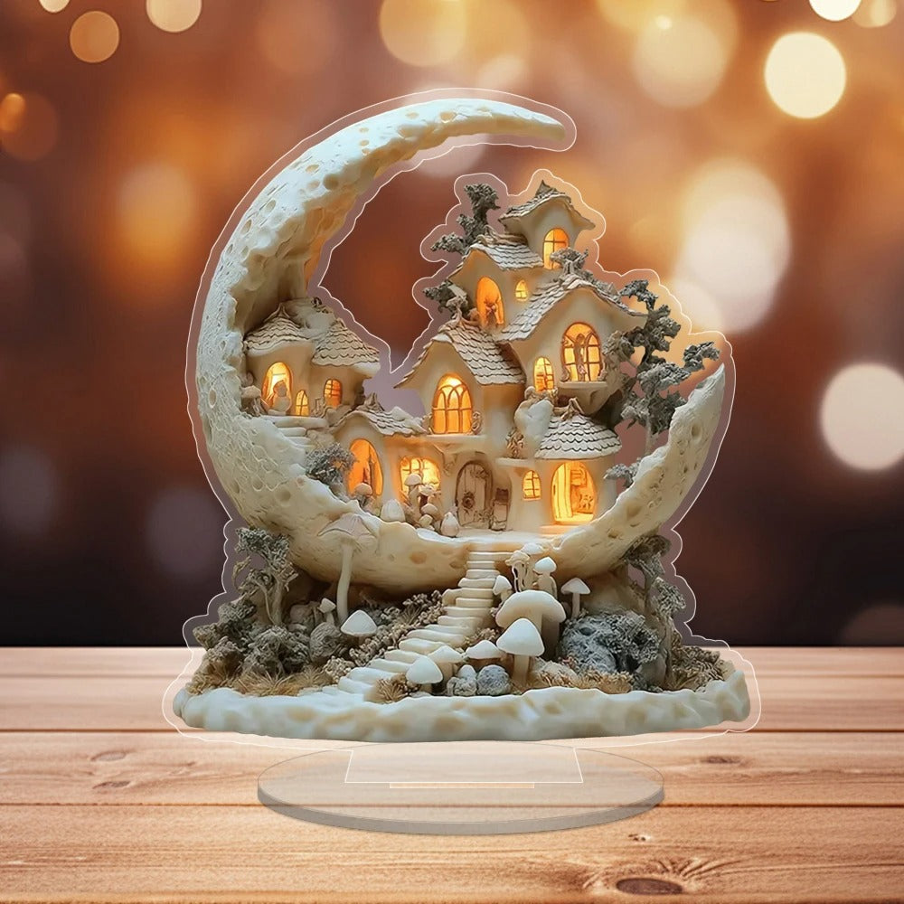 Moon Snow House with Base Acrylic Decoration