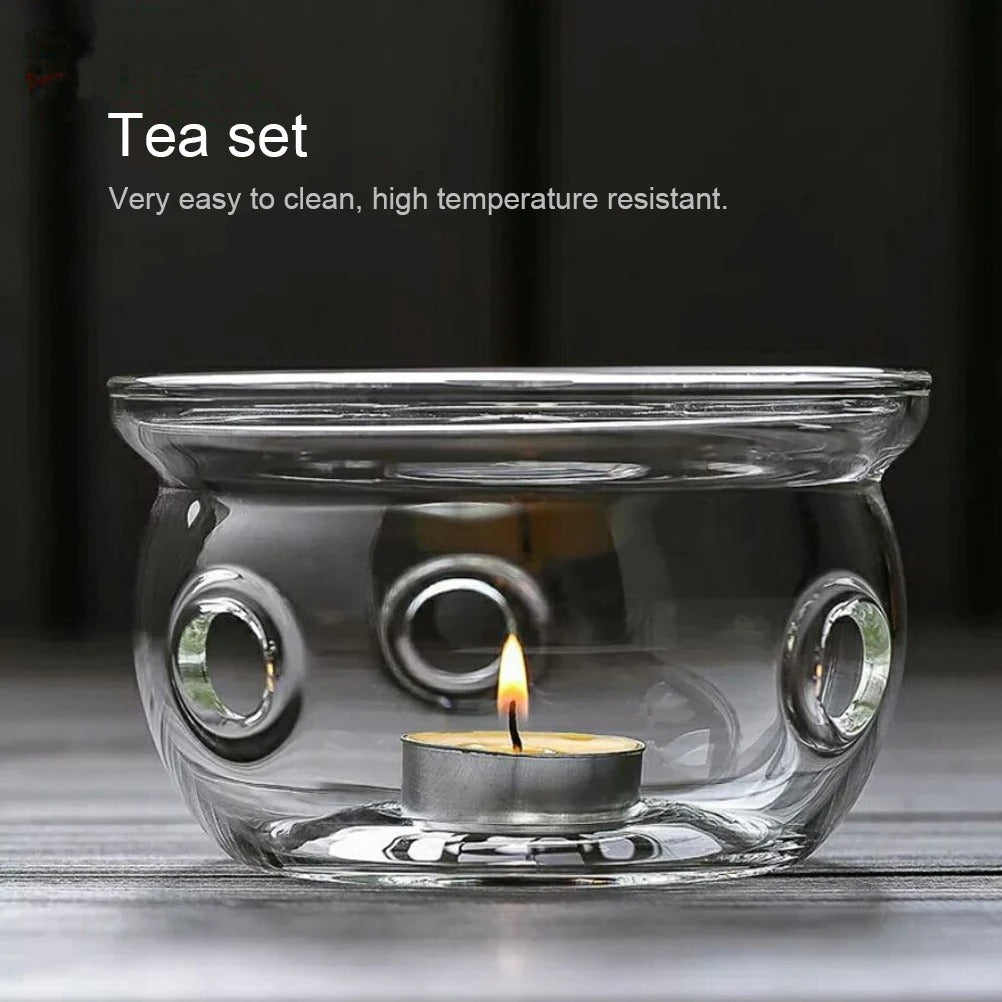Glass Teapot Warmer with Candle Tray – Round Tealight Heater
