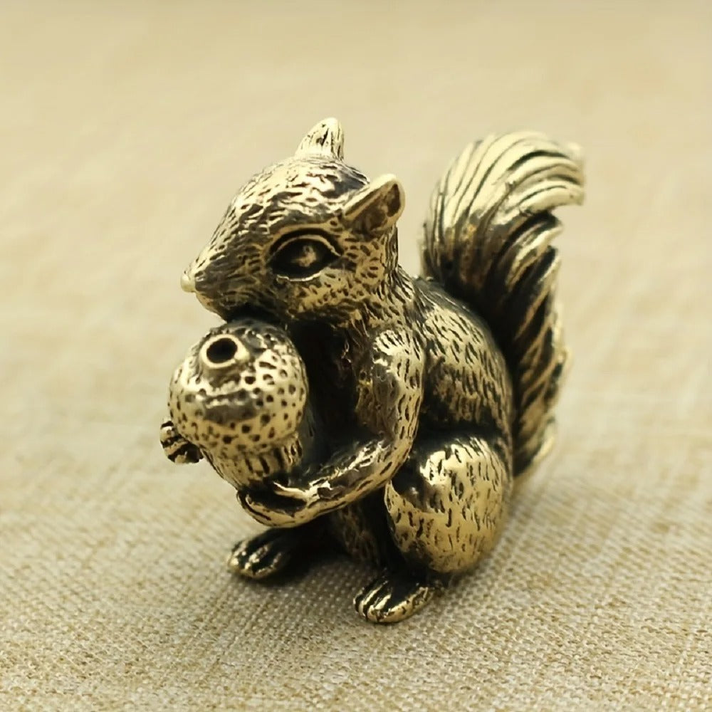 Antique Brass Squirrel Figurine – Solid Incense Holder