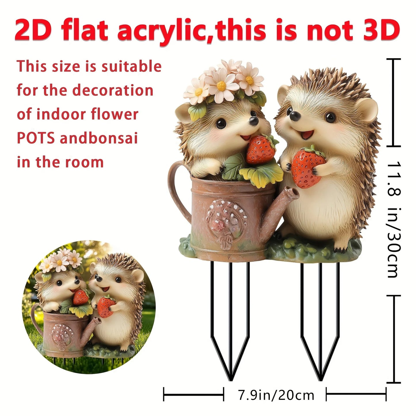 Cute Strawberry Hedgehog Garden Stake – 2D Flat Acrylic Decoration