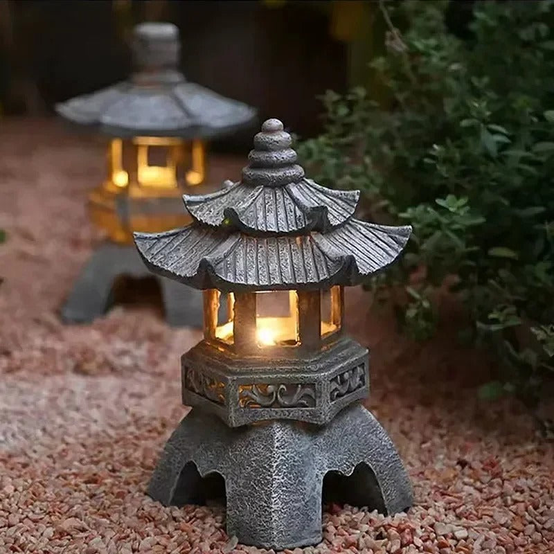 Solar LED Pagoda Lantern – Japanese Garden Light Statue