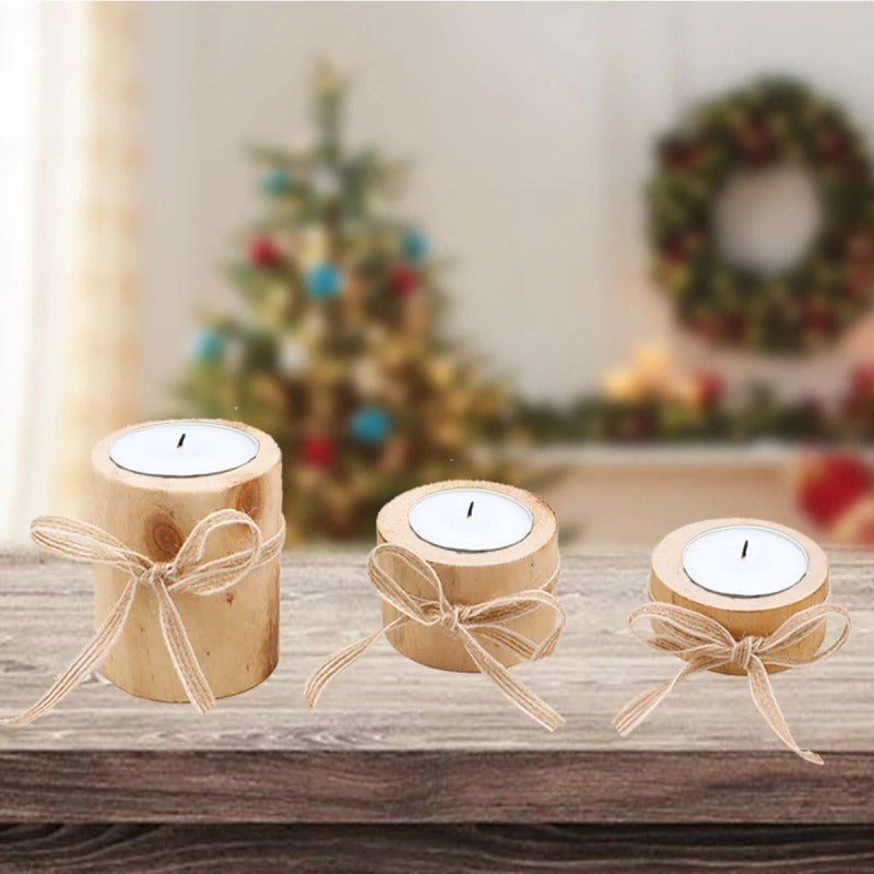 Rustic Wooden Candle Holder Set – 3pcs, 2 Styles