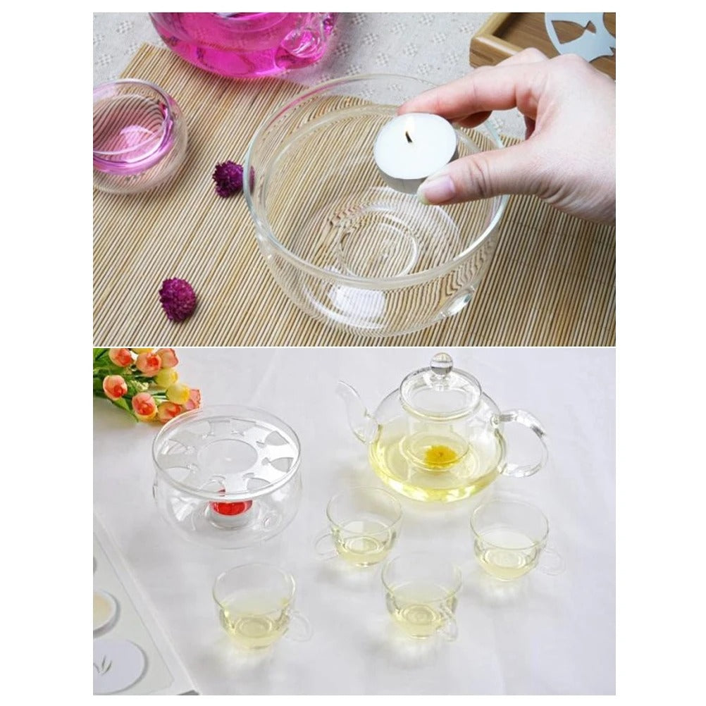 Glass Teapot Warmer with Candle Tray – Round Tealight Heater