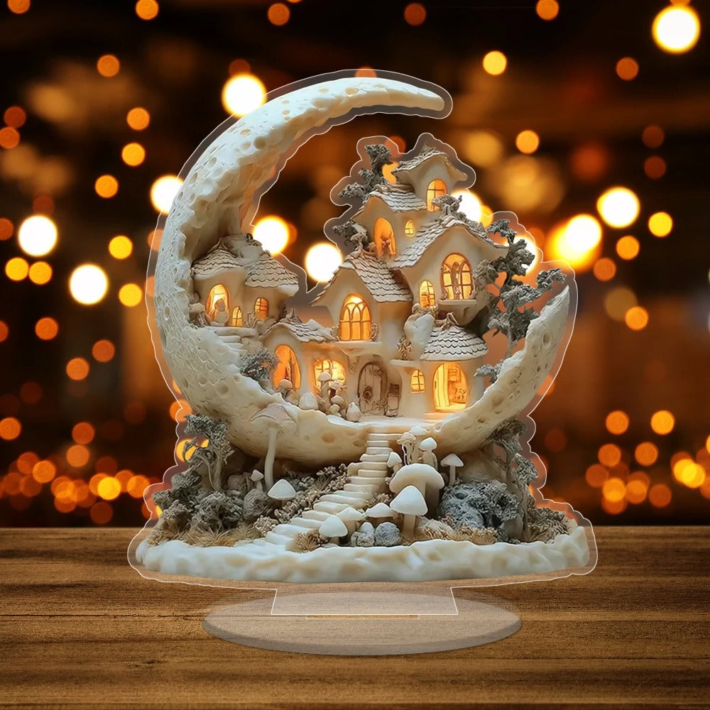 Moon Snow House with Base Acrylic Decoration
