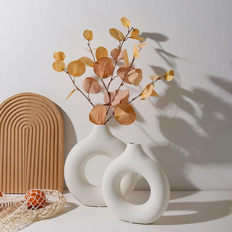 Nordic Plastic Circle Vase Set – 3pcs Modern Hollow Decor