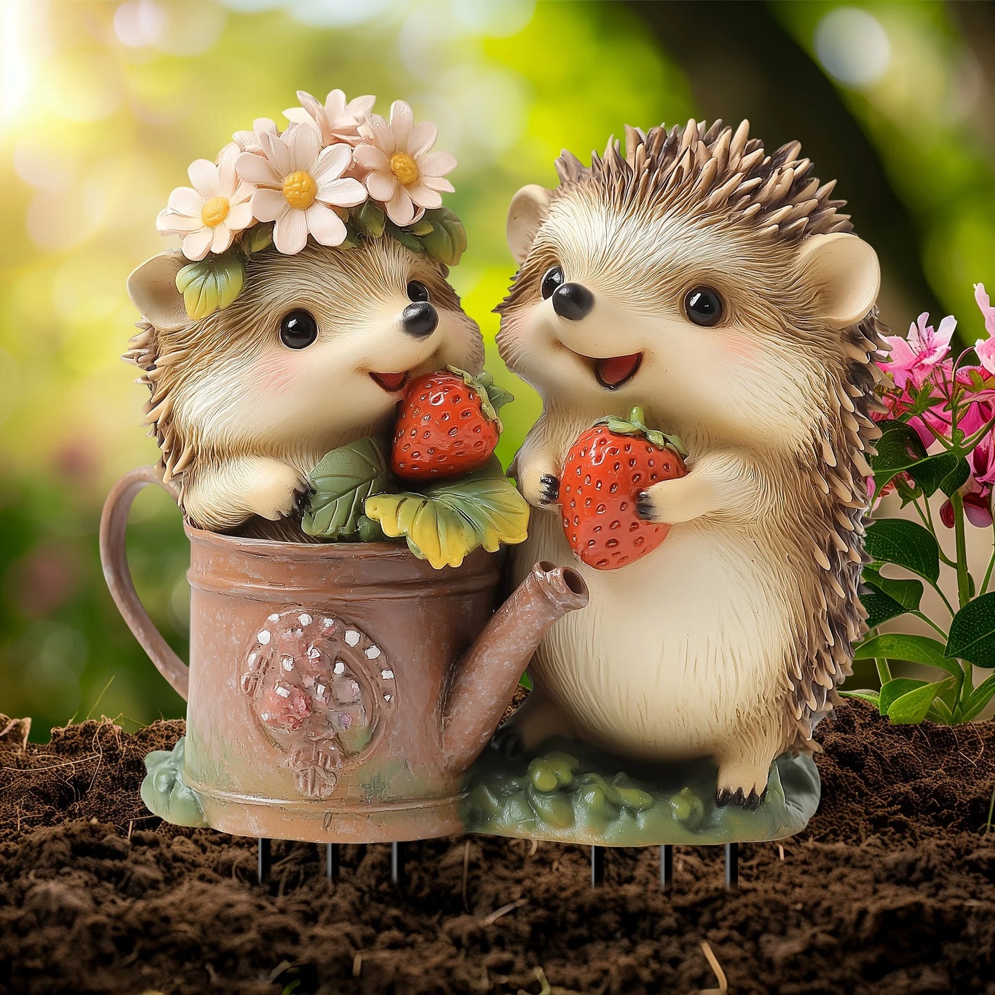 Cute Strawberry Hedgehog Garden Stake – 2D Flat Acrylic Decoration