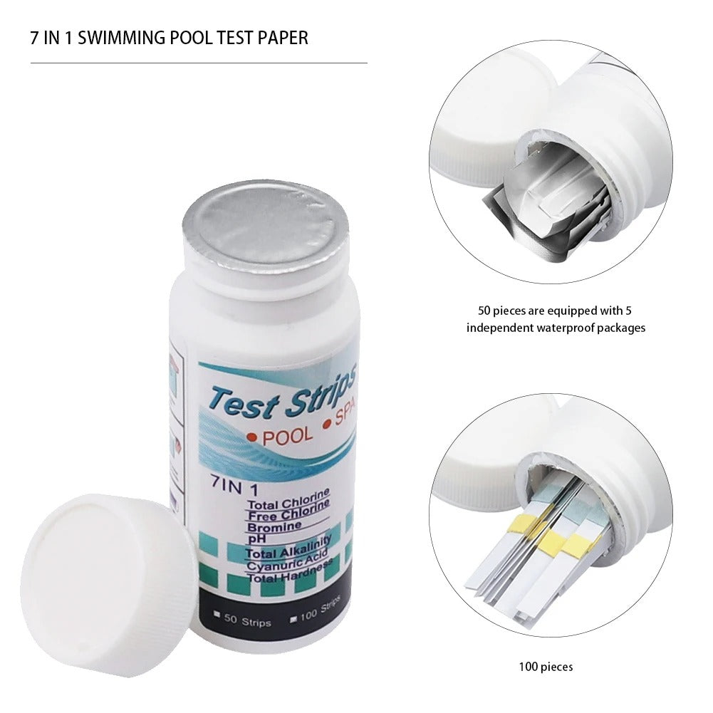 7-in-1 Pool & Spa Water Test Strips – 50pcs