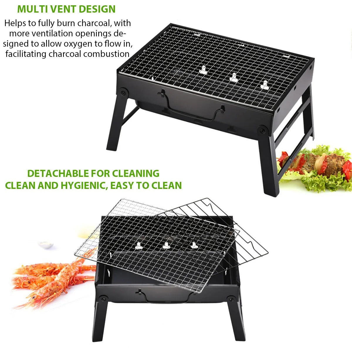 Portable Charcoal BBQ Grill – Foldable Stainless Steel Barbecue for Camping