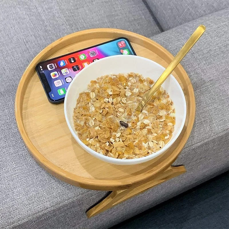 Bamboo Sofa Armrest Tray – Clip-On Drink & Snack Holder