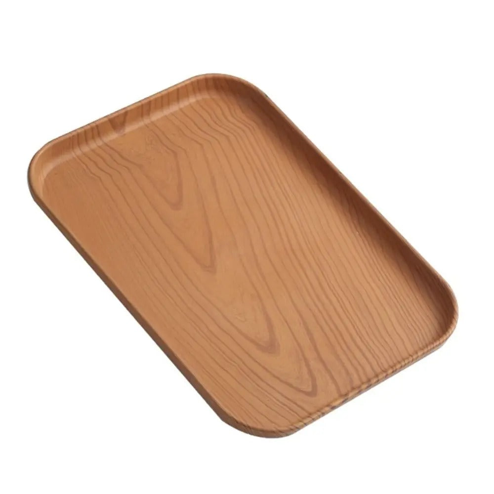 Nordic Plastic Serving Tray – Wood-Look Rectangular Tray