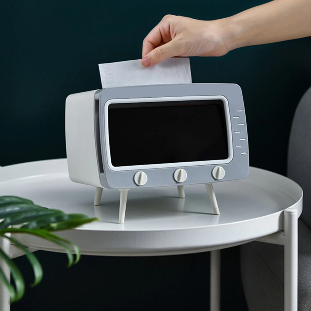 Retro TV Tissue Box with Phone Holder