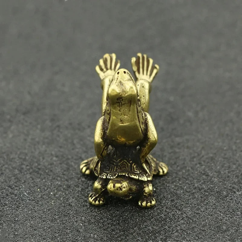 Antique Brass Tortoise and Frog Miniature