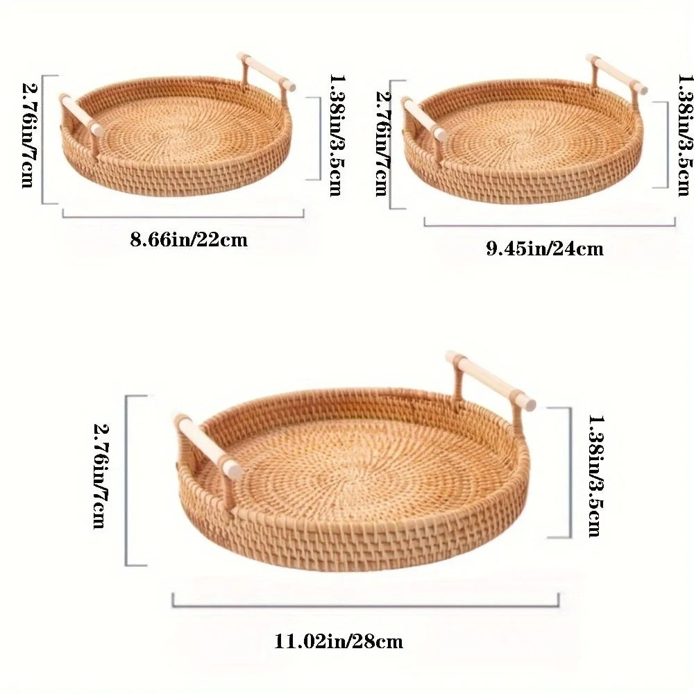 Handwoven Rattan Serving Tray with Handles